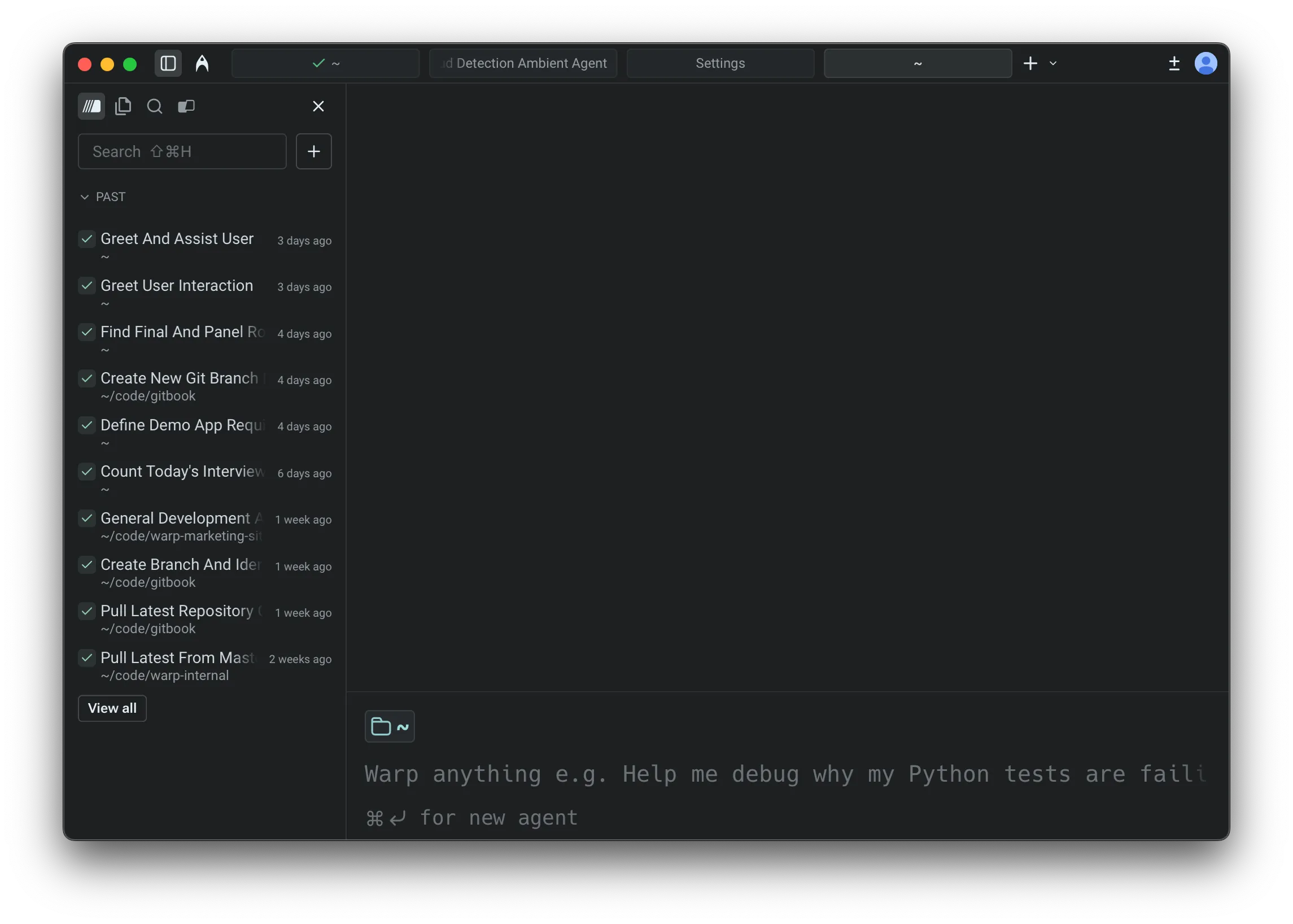 Conversation Panel listing active and past agent conversations.